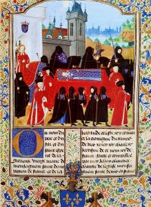 Duc de Bedford à cheval accompagne le cortège funéraire de Charles VI le Fou / Jean Chartier, Chroniques du règne de Charles VII Duc de Bedford à cheval accompagne le cortège funéraire de Charles VI le Fou / Jean Chartier, Chroniques du règne de Charles VII